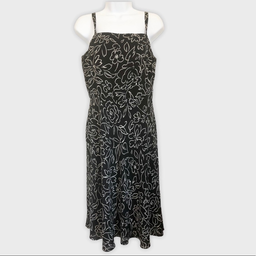 Ralph Lauren Silk Black & White Floral Midi Dress